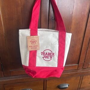 Trader Joe's Red and Cream Canvas Mini Tote Bag